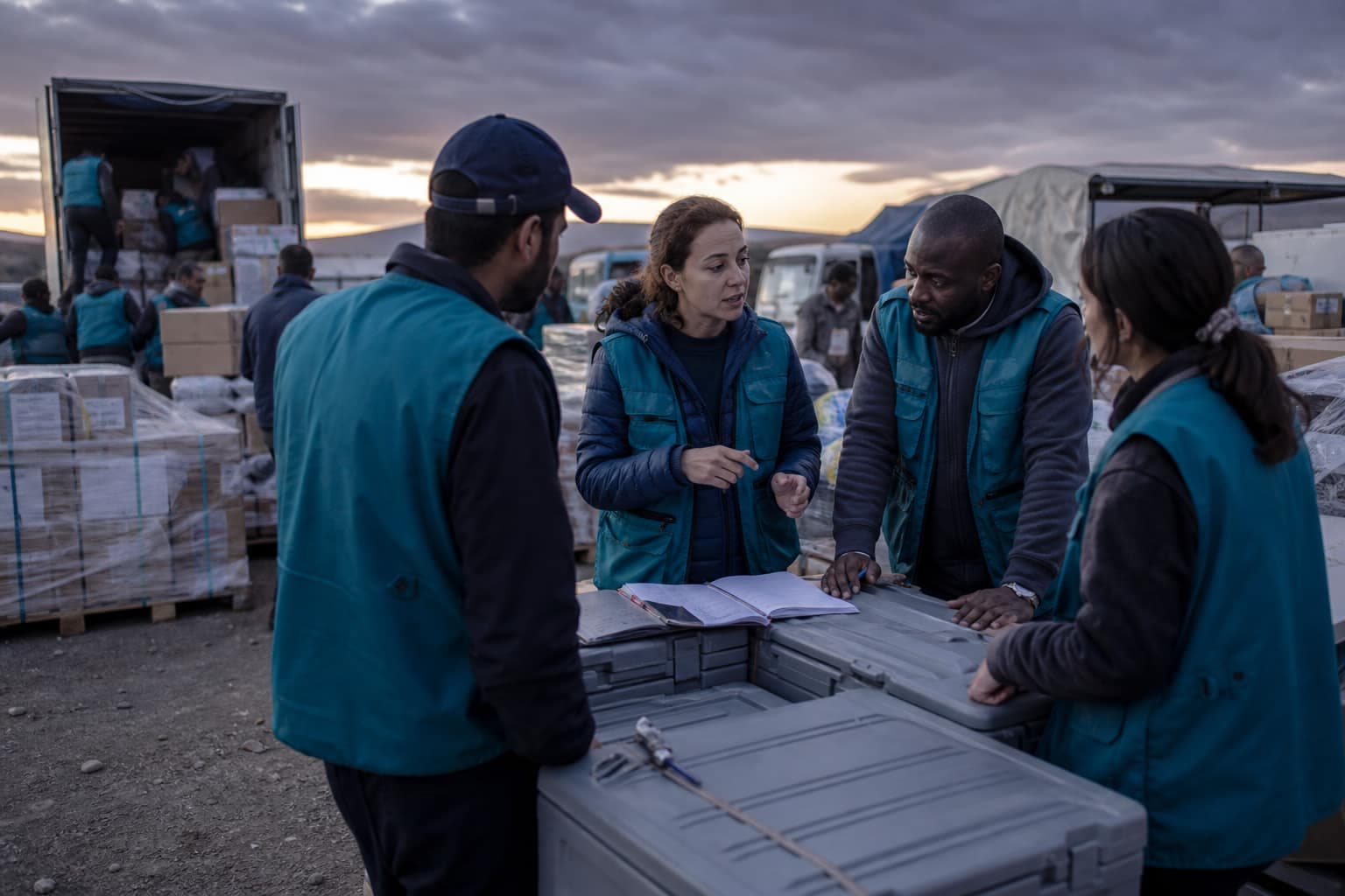 Field team coordinating emergency supplies