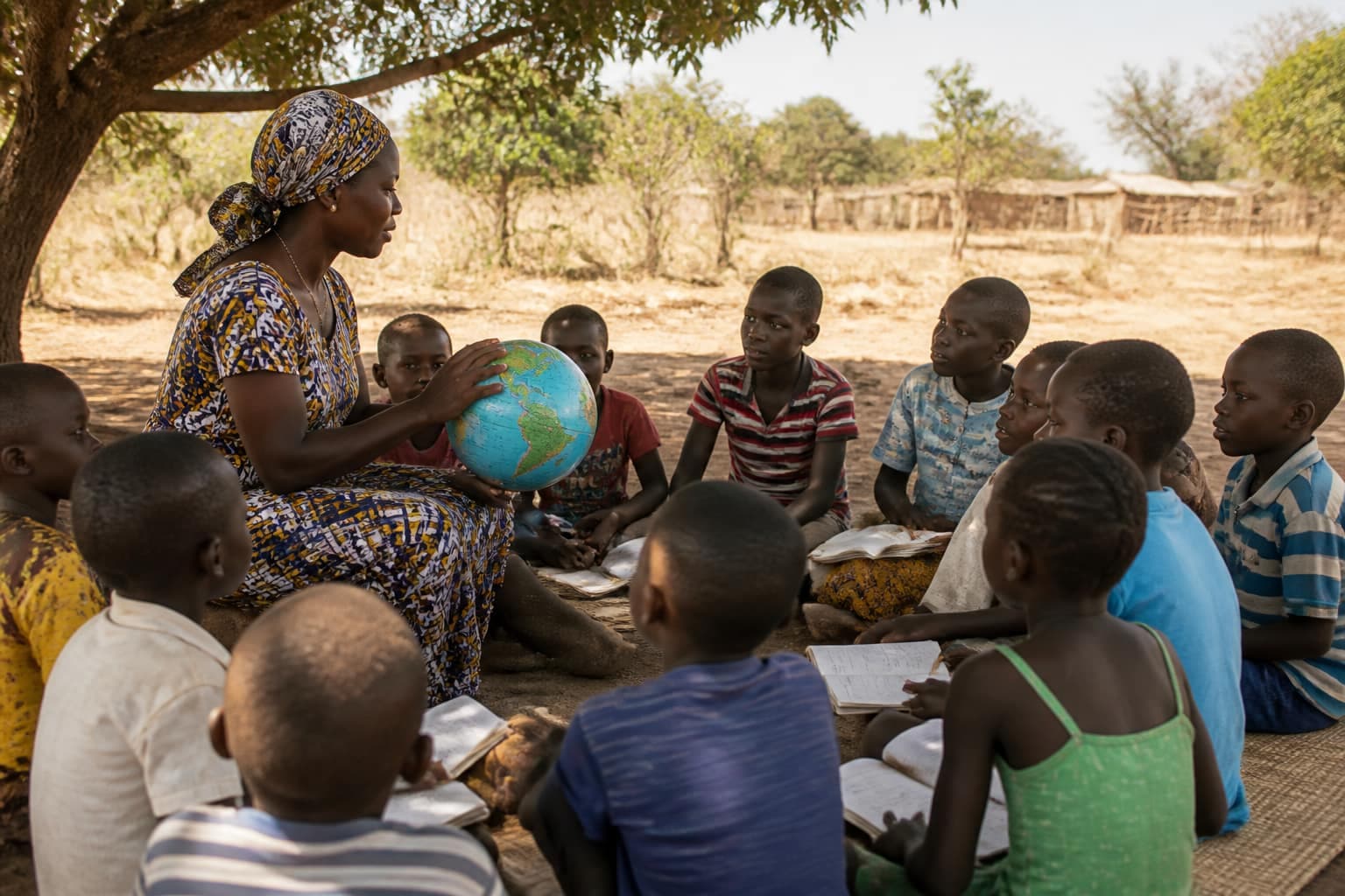 Teacher leading a classroom activity outdoors